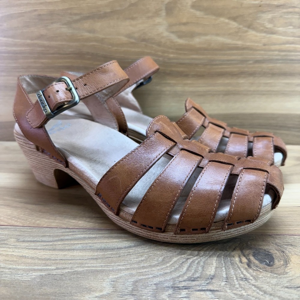 Dansko Milly Fisherman Clog Sandals Womens 9 EU 39 Cognac Leather Cottagecore - Picture 3 of 11